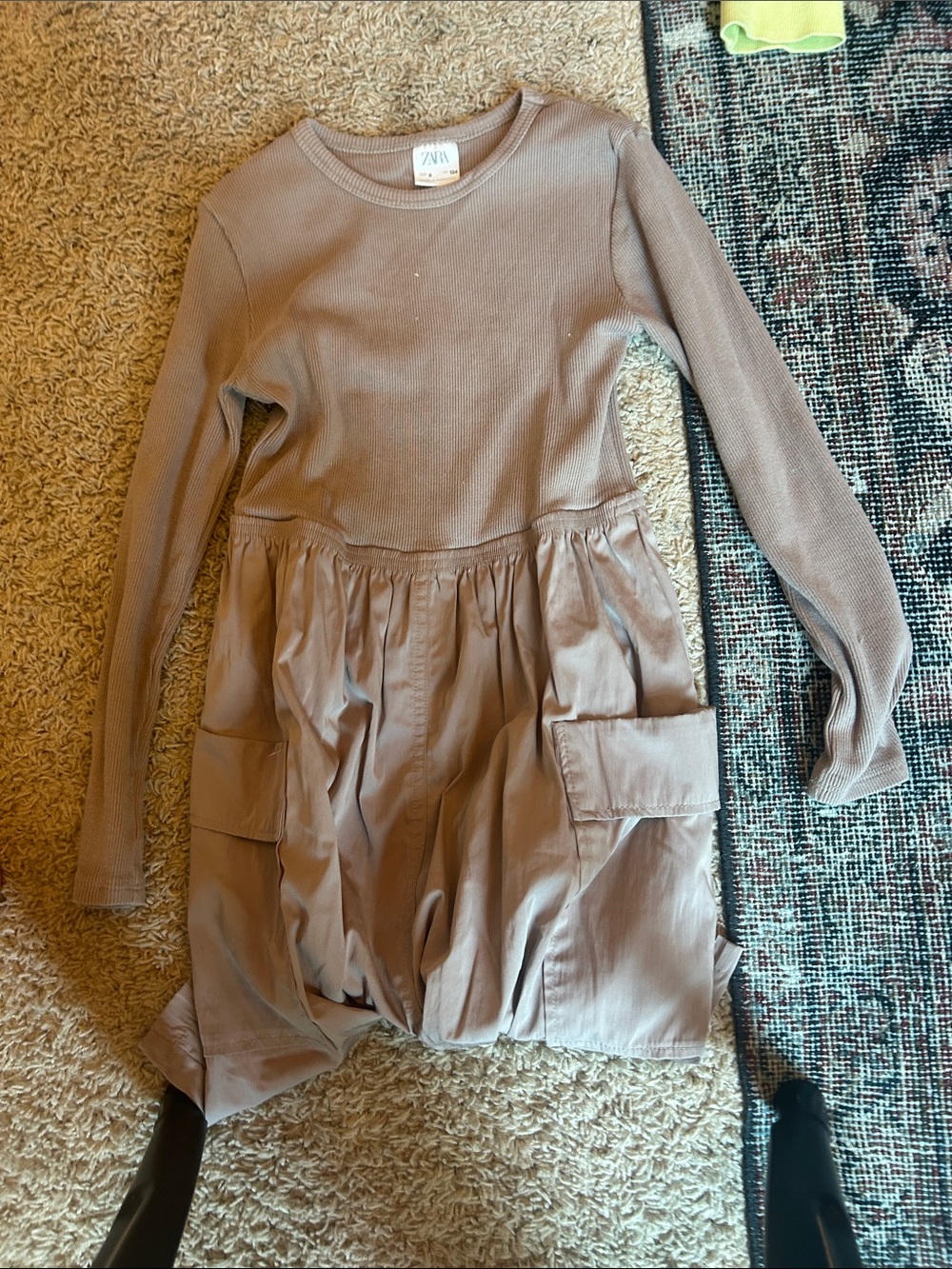 Zara Taupe Ribbed Top with Gathered Pocket Skirt